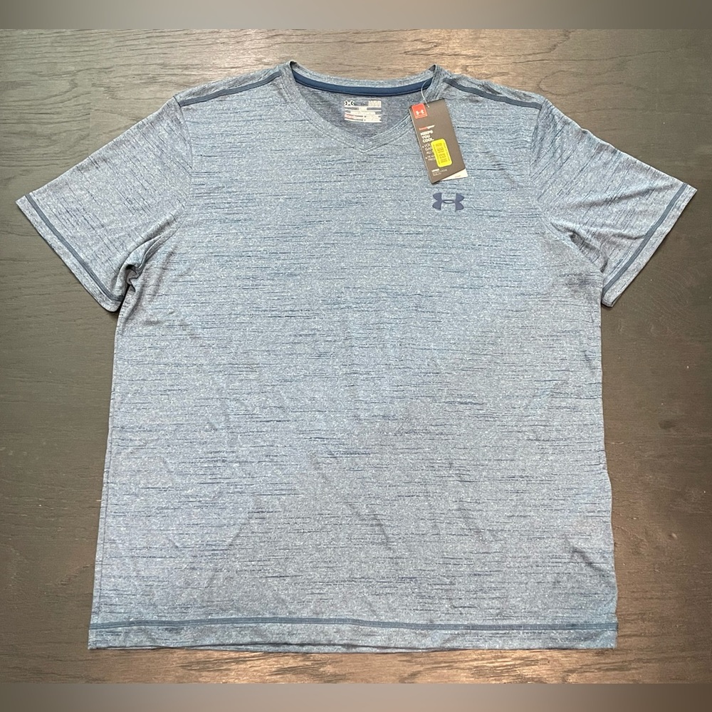 New Under Armour Men Loose HeatGear Large V-neck Shirt Blue